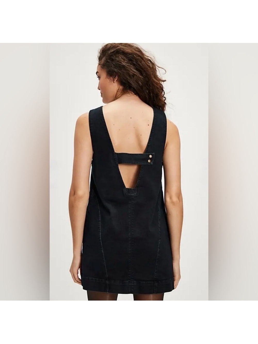 Free People Black Denim Mini Dress with Back Strap